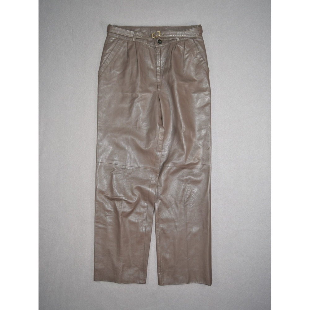 Garl Creazioni Vintage Brown Leather Pants Mens 30x29 Pleated Belted Biker Italy